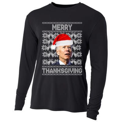 Merry Thanksgiving Funny Biden Ugly Christmas Cooling Performance Long Sleeve Crew