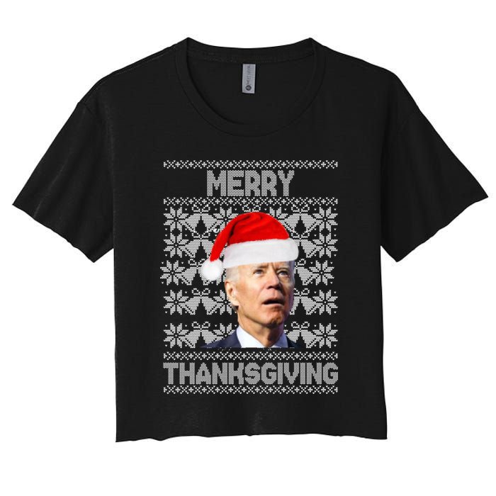 Merry Thanksgiving Funny Biden Ugly Christmas Women's Crop Top Tee