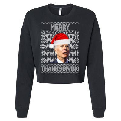Merry Thanksgiving Funny Biden Ugly Christmas Cropped Pullover Crew