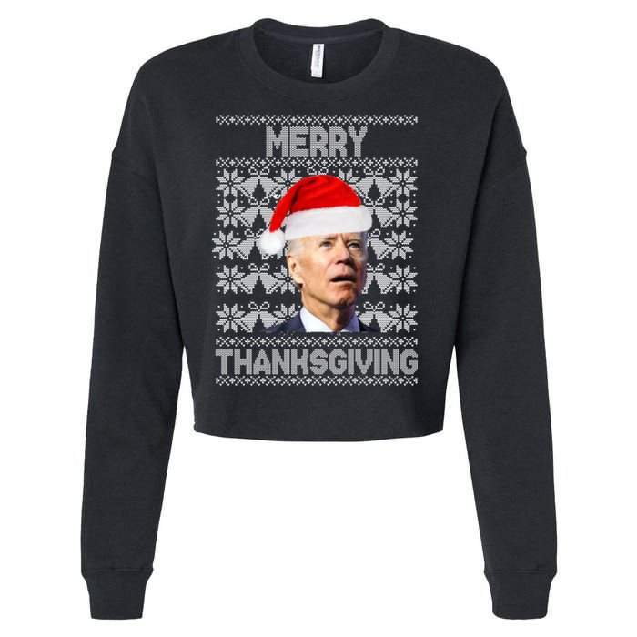 Merry Thanksgiving Funny Biden Ugly Christmas Cropped Pullover Crew