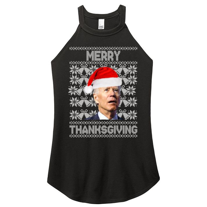 Merry Thanksgiving Funny Biden Ugly Christmas Women's Perfect Tri Rocker Tank