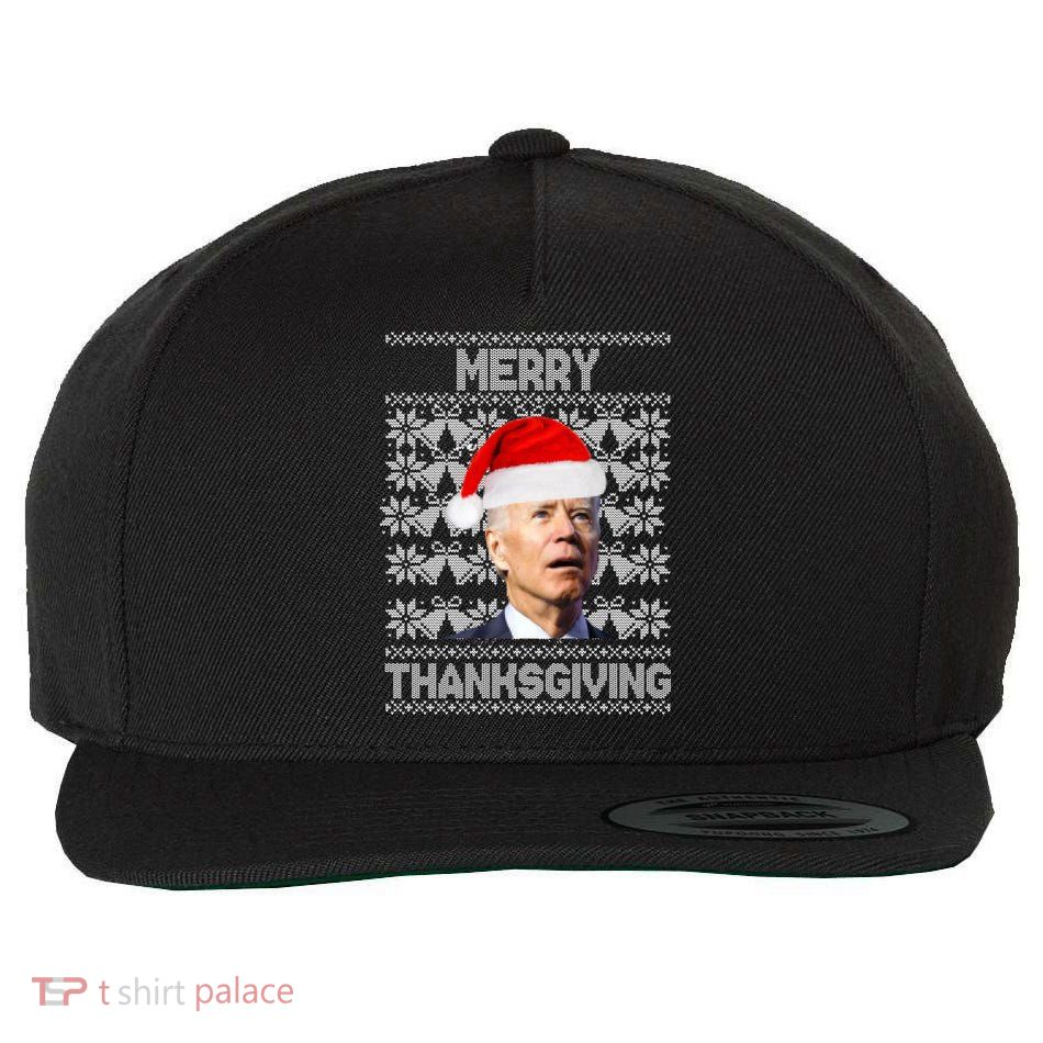 Merry Thanksgiving Funny Biden Ugly Christmas Wool Snapback Cap