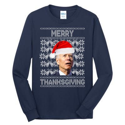 Merry Thanksgiving Funny Biden Ugly Christmas Tall Long Sleeve T-Shirt