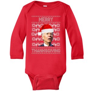 Merry Thanksgiving Funny Biden Ugly Christmas Baby Long Sleeve Bodysuit