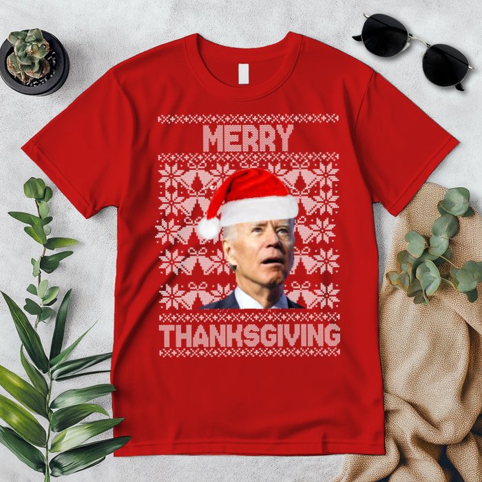 Merry Thanksgiving Funny Biden Ugly Christmas Premium T-Shirt