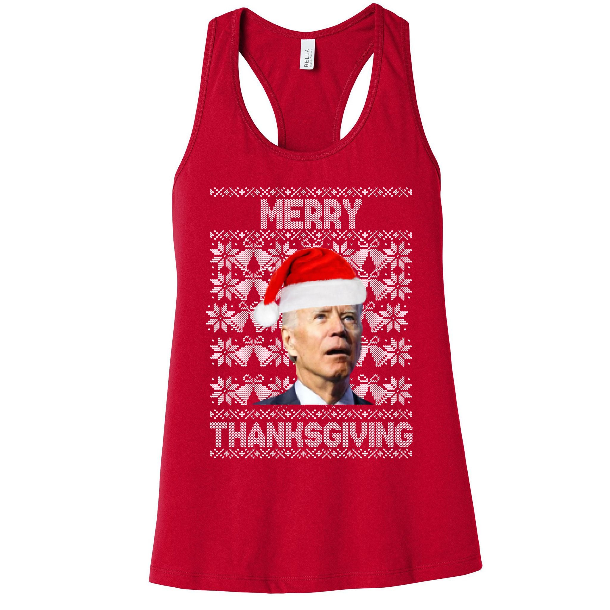 Merry Thanksgiving Funny Biden Ugly Christmas Womens Tank Top