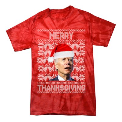 Merry Thanksgiving Funny Biden Ugly Christmas Tie-Dye T-Shirt