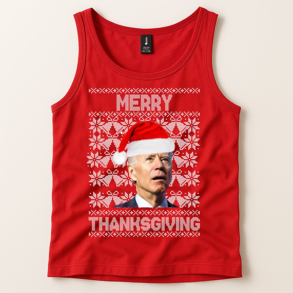 Merry Thanksgiving Funny Biden Ugly Christmas Tank Top