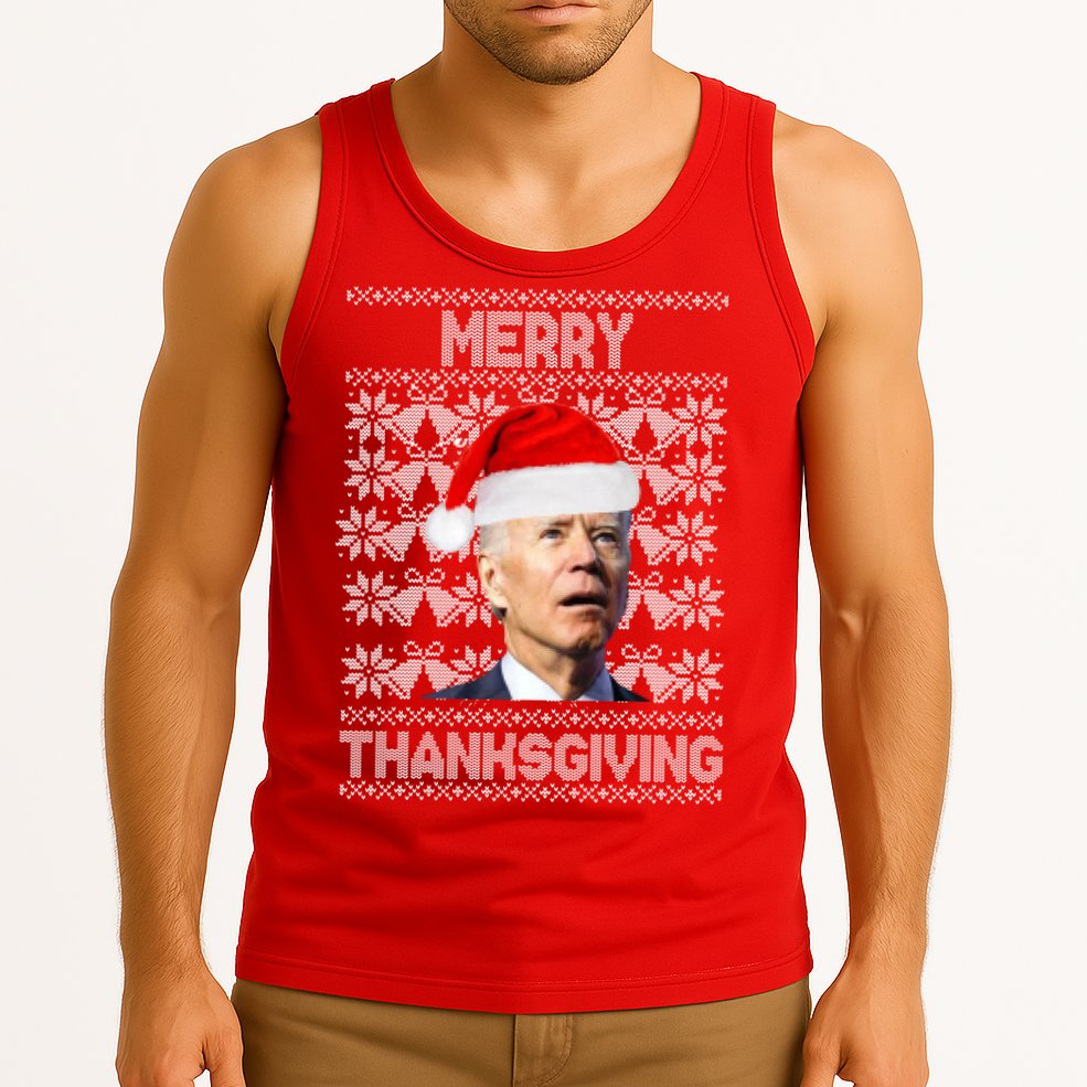 Merry Thanksgiving Funny Biden Ugly Christmas Tank Top