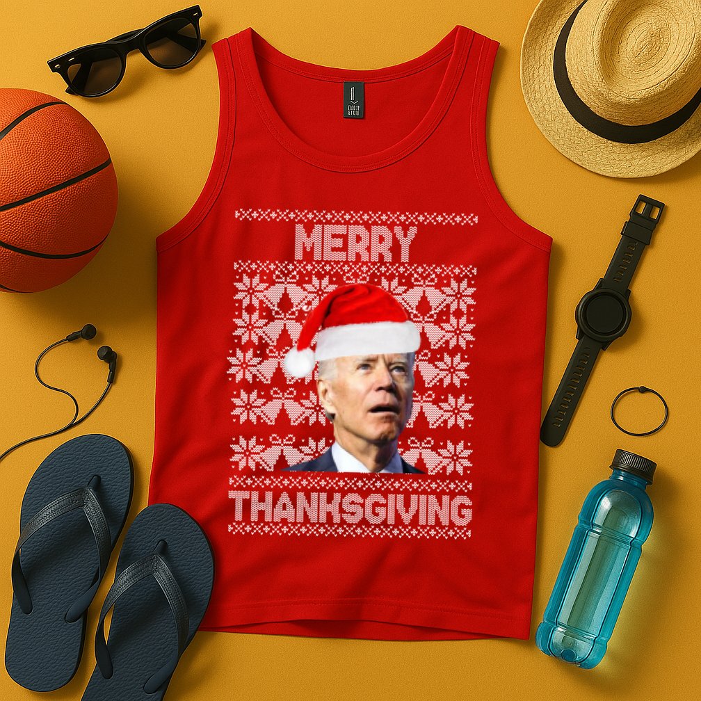 Merry Thanksgiving Funny Biden Ugly Christmas Tank Top