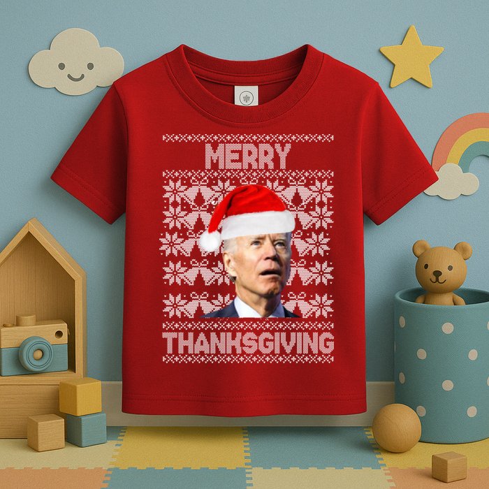 Merry Thanksgiving Funny Biden Ugly Christmas Toddler T-Shirt