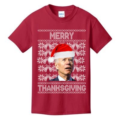 Merry Thanksgiving Funny Biden Ugly Christmas Kids T-Shirt