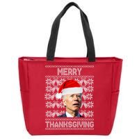 Merry Thanksgiving Funny Biden Ugly Christmas Zip Tote Bag