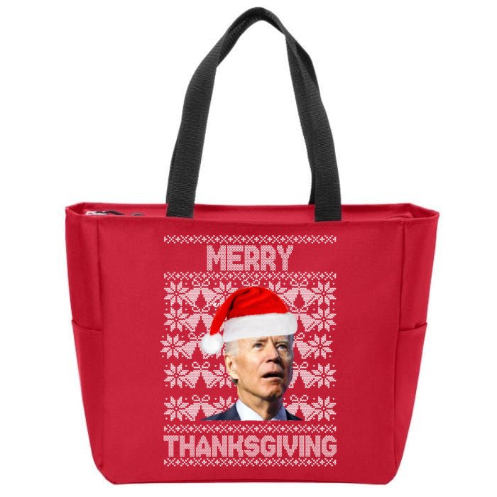 Merry Thanksgiving Funny Biden Ugly Christmas Zip Tote Bag