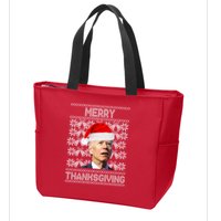 Merry Thanksgiving Funny Biden Ugly Christmas Zip Tote Bag