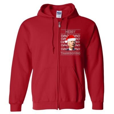 Merry Thanksgiving Funny Biden Ugly Christmas Full Zip Hoodie