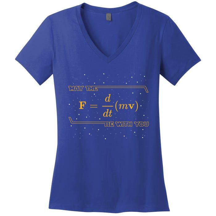 May The F = M(Dv/Dt) Be With You Funny Physics Geek Gift Women's V-Neck T-Shirt