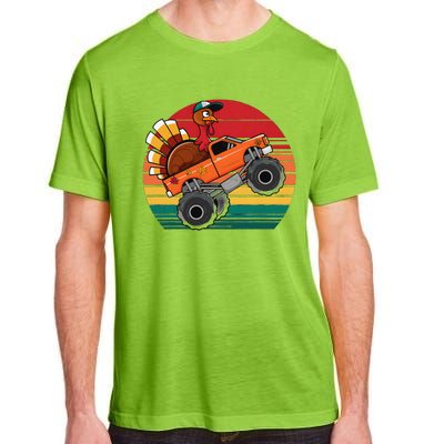 Monster Truck Funny Turkey Sunset Retro Thanksgiving Adult ChromaSoft Performance T-Shirt