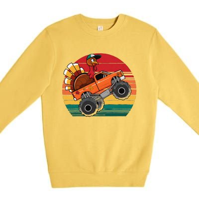 Monster Truck Funny Turkey Sunset Retro Thanksgiving Premium Crewneck Sweatshirt