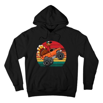 Monster Truck Funny Turkey Sunset Retro Thanksgiving Hoodie