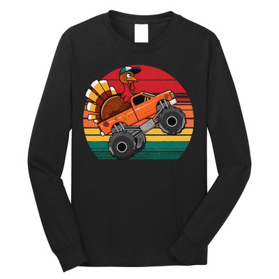 Monster Truck Funny Turkey Sunset Retro Thanksgiving Long Sleeve Shirt