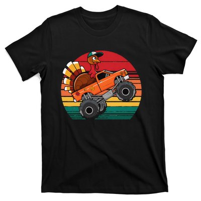 Monster Truck Funny Turkey Sunset Retro Thanksgiving T-Shirt