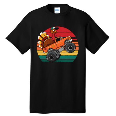 Monster Truck Funny Turkey Sunset Retro Thanksgiving Tall T-Shirt