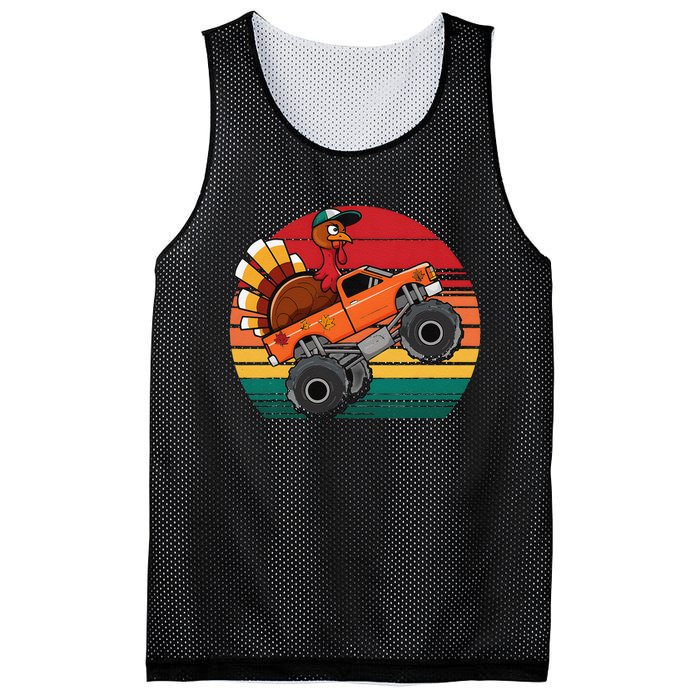 Monster Truck Funny Turkey Sunset Retro Thanksgiving Mesh Reversible Basketball Jersey Tank