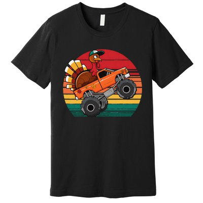 Monster Truck Funny Turkey Sunset Retro Thanksgiving Premium T-Shirt