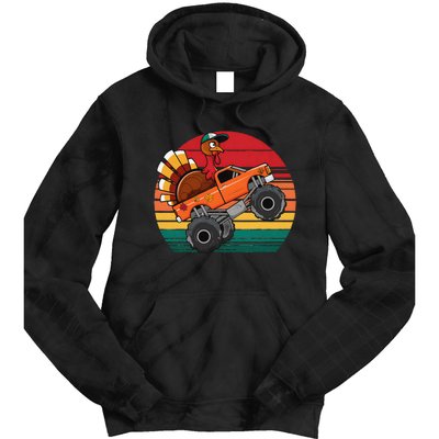 Monster Truck Funny Turkey Sunset Retro Thanksgiving Tie Dye Hoodie