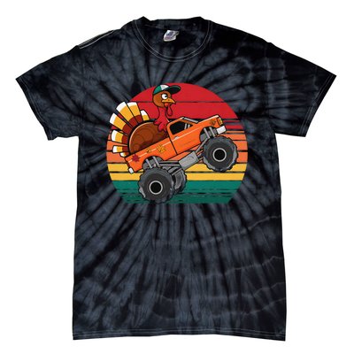 Monster Truck Funny Turkey Sunset Retro Thanksgiving Tie-Dye T-Shirt