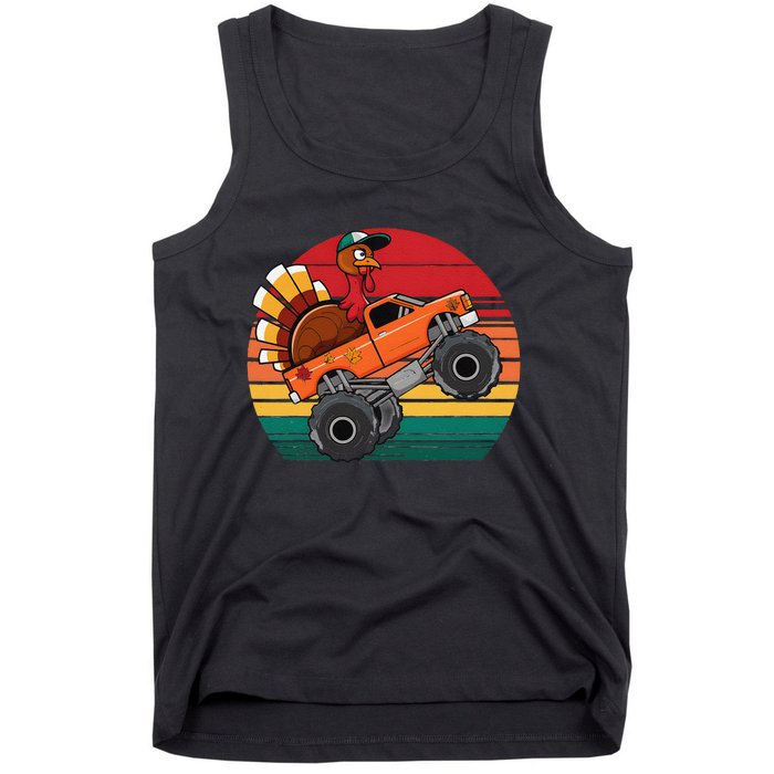 Monster Truck Funny Turkey Sunset Retro Thanksgiving Tank Top