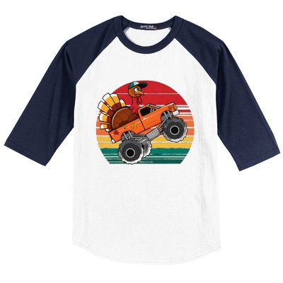 Monster Truck Funny Turkey Sunset Retro Thanksgiving Baseball Sleeve Shirt