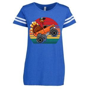 Monster Truck Funny Turkey Sunset Retro Thanksgiving Enza Ladies Jersey Football T-Shirt