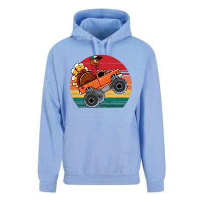 Monster Truck Funny Turkey Sunset Retro Thanksgiving Unisex Surf Hoodie