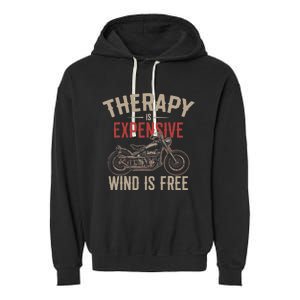 Motorcycle Therapy Funny Garment-Dyed Fleece Hoodie