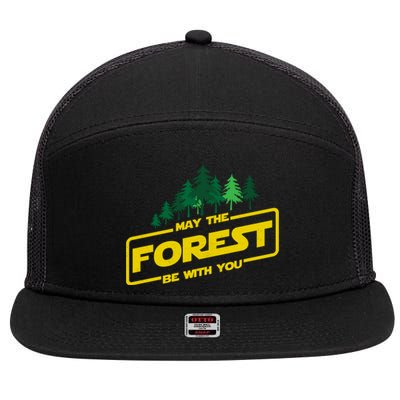 May The Forest Be With You Funny Earth Day Camping Space Pun 7 Panel Mesh Trucker Snapback Hat