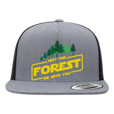 May The Forest Be With You Funny Earth Day Camping Space Pun Flat Bill Trucker Hat