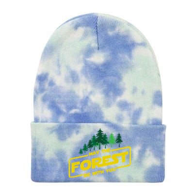 May The Forest Be With You Funny Earth Day Camping Space Pun Tie Dye 12in Knit Beanie