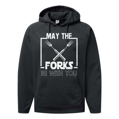 May The Fork Be With You Vintage Bbq Chef, Funny Christmas Gift Performance Fleece Hoodie