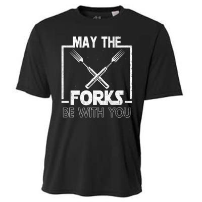 May The Fork Be With You Vintage Bbq Chef, Funny Christmas Gift Cooling Performance Crew T-Shirt