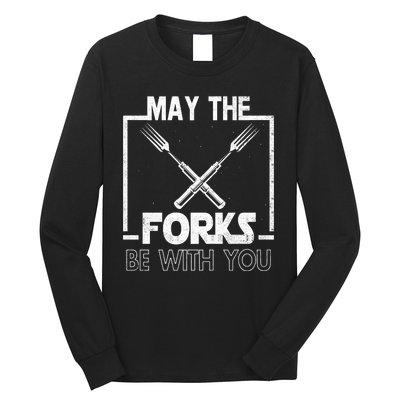 May The Fork Be With You Vintage Bbq Chef, Funny Christmas Gift Long Sleeve Shirt