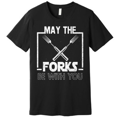 May The Fork Be With You Vintage Bbq Chef, Funny Christmas Gift Premium T-Shirt