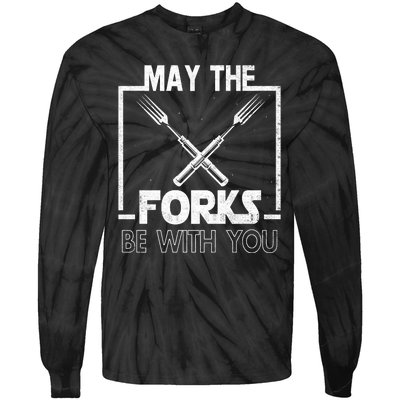 May The Fork Be With You Vintage Bbq Chef, Funny Christmas Gift Tie-Dye Long Sleeve Shirt