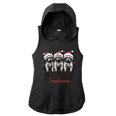 Merry Trashmas Funny Christmas Raccoon Christmas Animal Ladies PosiCharge Tri-Blend Wicking Draft Hoodie Tank