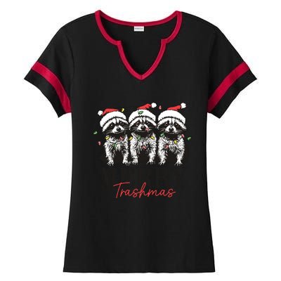 Merry Trashmas Funny Christmas Raccoon Christmas Animal Ladies Halftime Notch Neck Tee