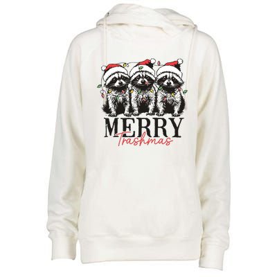 Merry Trashmas Funny Christmas Raccoon Christmas Animal Womens Funnel Neck Pullover Hood