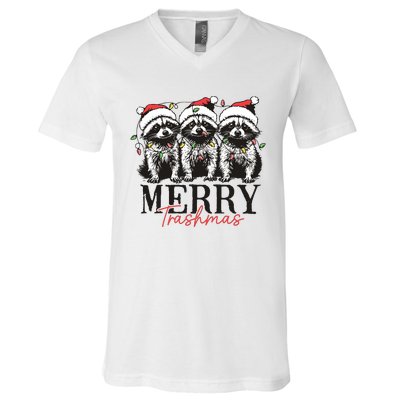 Merry Trashmas Funny Christmas Raccoon Christmas Animal V-Neck T-Shirt