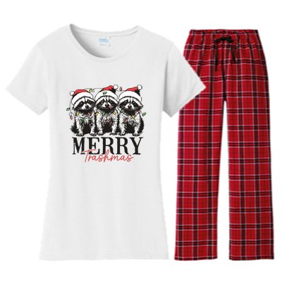 Merry Trashmas Funny Christmas Raccoon Christmas Animal Women's Flannel Pajama Set