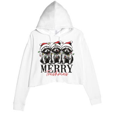 Merry Trashmas Funny Christmas Raccoon Christmas Animal Crop Fleece Hoodie